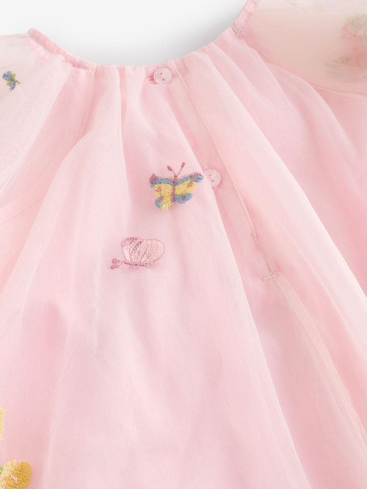 Pink Angel Sleeve Embroidered Mesh Dress (3mths-8yrs) - Image 9 of 9
