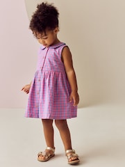 Pink/Purple Check Sleeveless Collar Summer Dress (3mths-10yrs) - Image 1 of 7