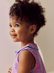 Pink/Purple Check Sleeveless Collar Summer Dress (3mths-10yrs) - Image 2 of 7