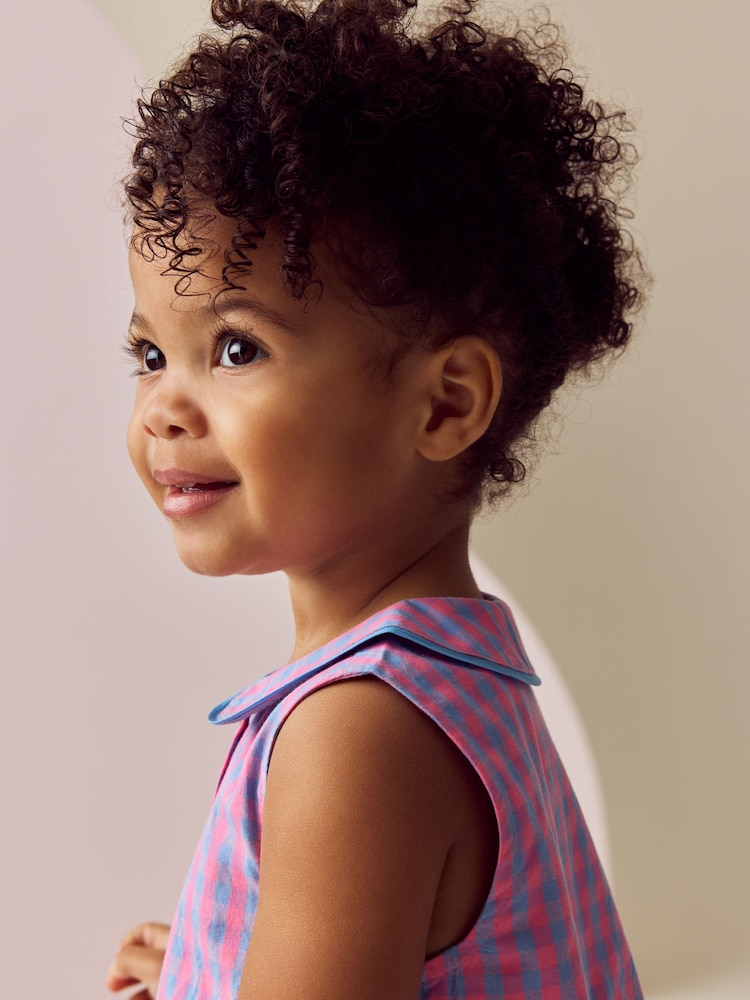 Pink/Purple Check Sleeveless Collar Summer Dress (3mths-10yrs) - Image 2 of 7