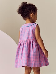 Pink/Purple Check Sleeveless Collar Summer Dress (3mths-10yrs) - Image 3 of 7