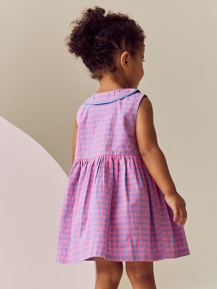 Pink/Purple Check Sleeveless Collar Summer Dress (3mths-10yrs) - Image 3 of 7