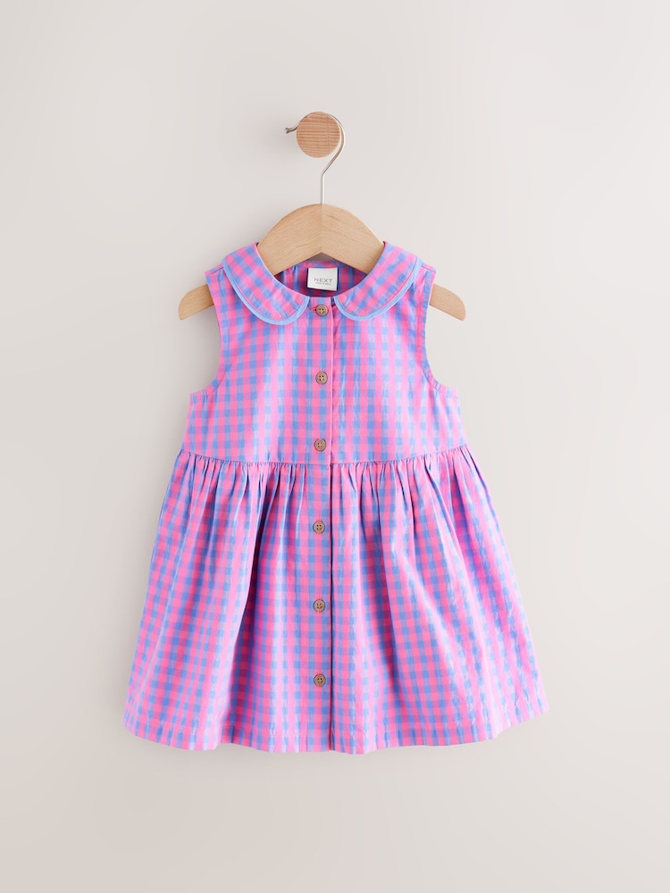 Pink/Purple Check Sleeveless Collar Summer Dress (3mths-10yrs) - Image 4 of 7