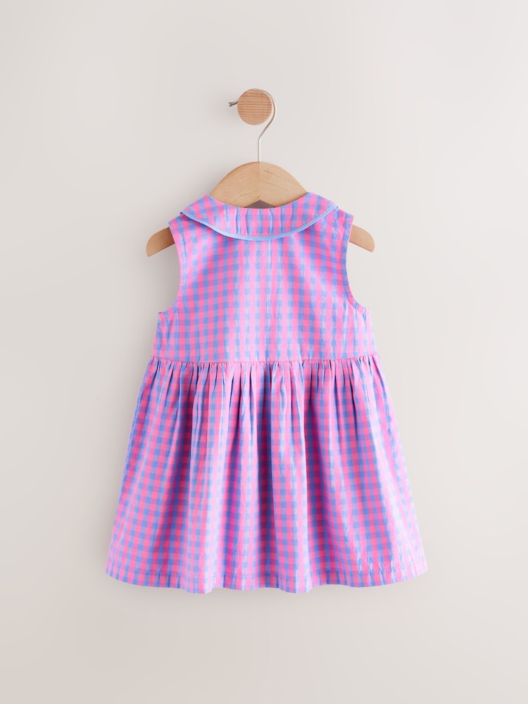Pink/Purple Check Sleeveless Collar Summer Dress (3mths-10yrs) - Image 5 of 7