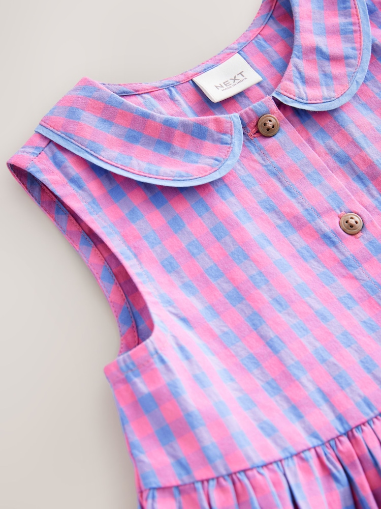 Pink/Purple Check Sleeveless Collar Summer Dress (3mths-10yrs) - Image 6 of 7
