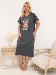 Yours Curve Grey Highland Cow Midaxi Nightdresses 2 Pack - Image 3 of 8