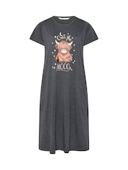 Yours Curve Grey Highland Cow Midaxi Nightdresses 2 Pack - Image 7 of 8