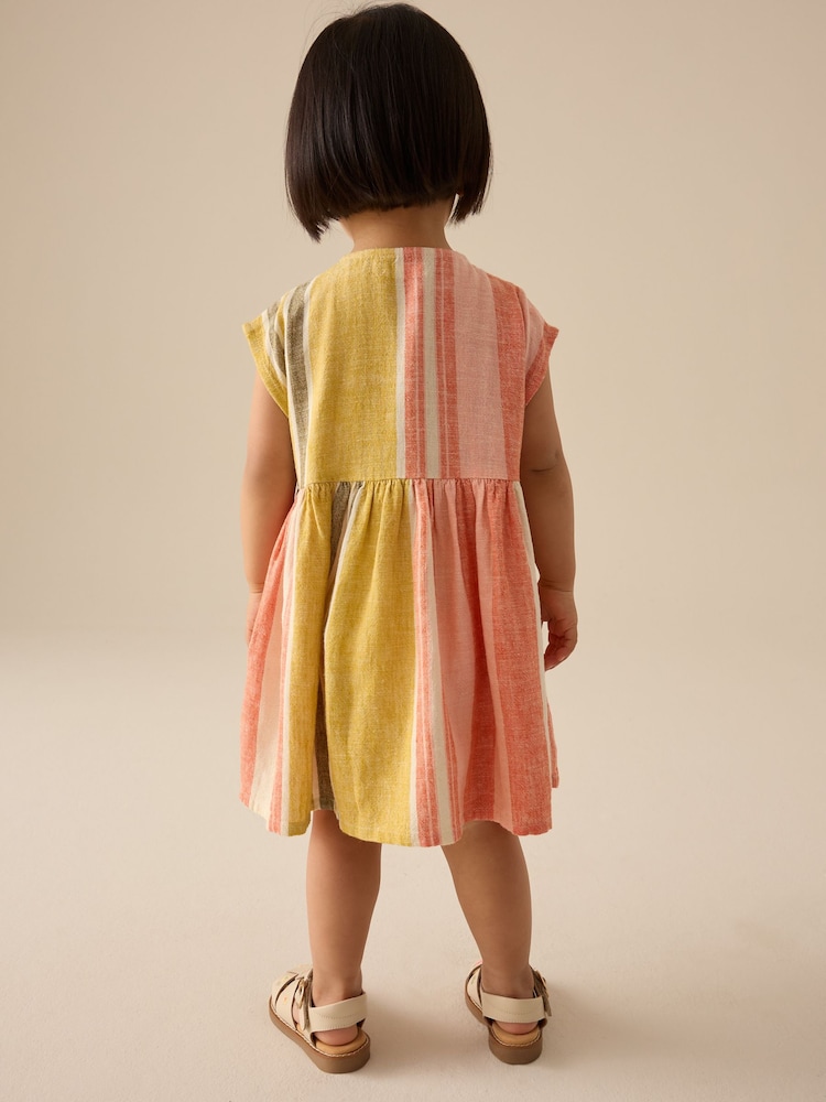 Rust/Pink Stripe Button Through Summer Dress (3mths-10yrs) - Image 3 of 7