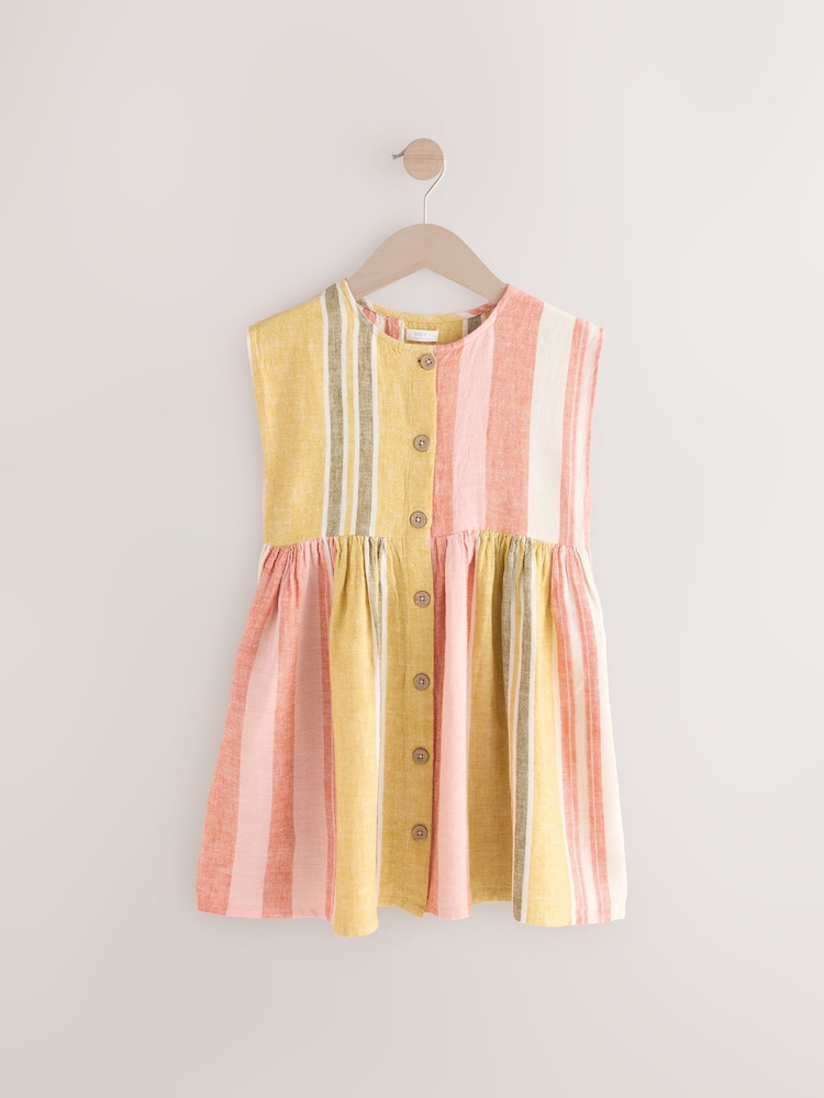 Rust/Pink Stripe Button Through Summer Dress (3mths-10yrs) - Image 4 of 7