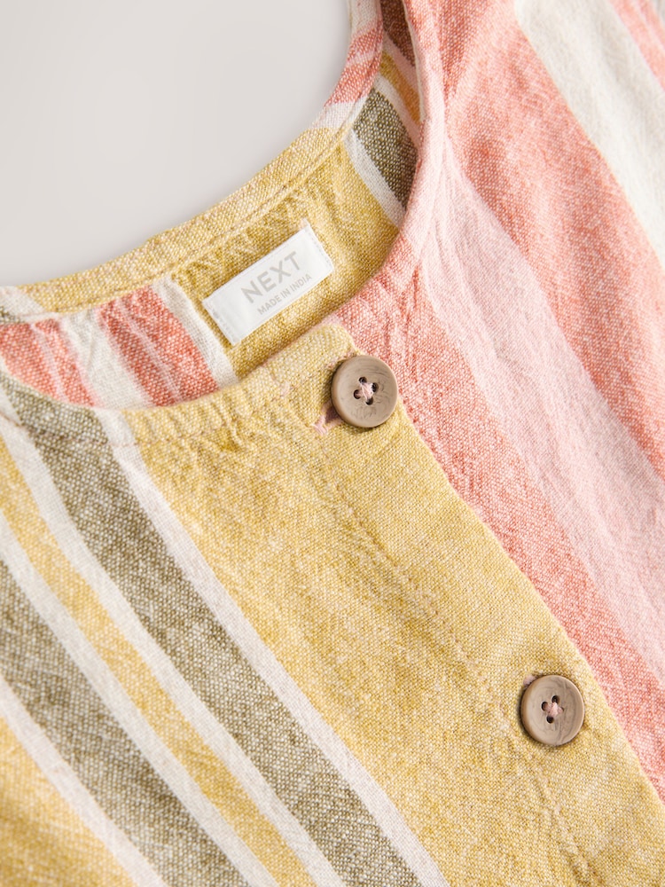 Rust/Pink Stripe Button Through Summer Dress (3mths-10yrs) - Image 6 of 7
