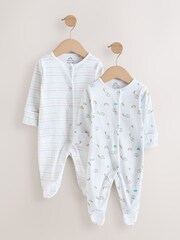 Multi/White Rainbow Stripe Animal Sleepsuits 2 Pack - Image 1 of 5
