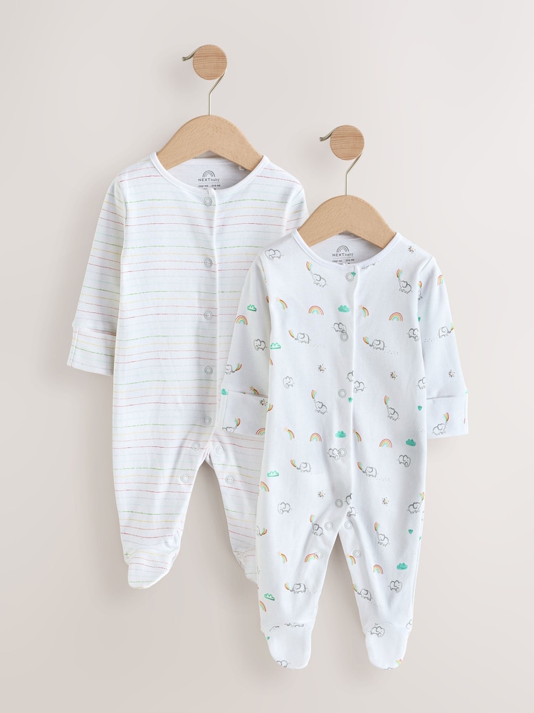 Multi/White Rainbow Stripe Animal Sleepsuits 2 Pack - Image 1 of 5