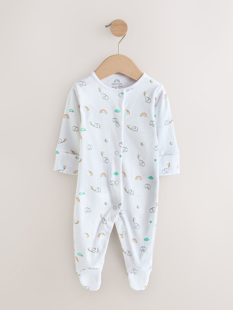 Multi/White Rainbow Stripe Animal Sleepsuits 2 Pack - Image 2 of 5