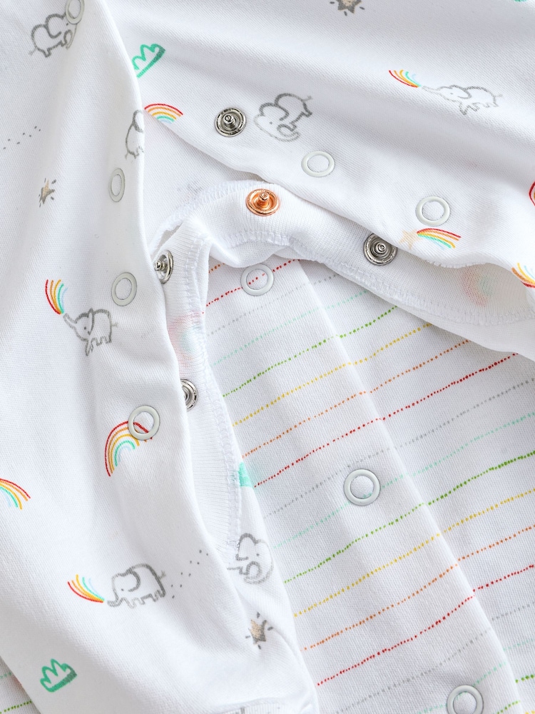 Multi/White Rainbow Stripe Animal Sleepsuits 2 Pack - Image 5 of 5