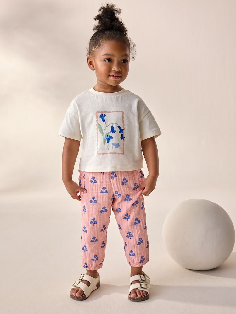 Pink Floral 100% Cotton T-Shirt and Trousers Set (3mths-7yrs) - Image 1 of 9