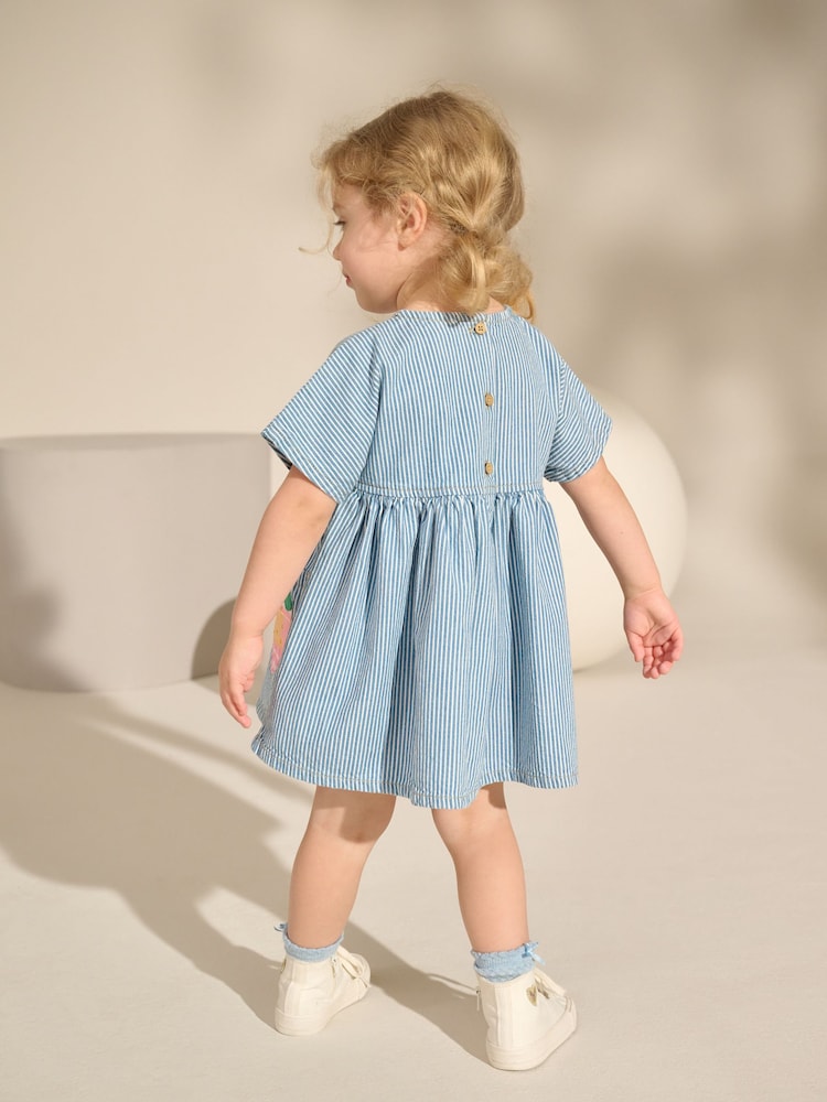 Blue/White Stripe Denim Strawberry Pocket Summer Dress (3mths-8yrs) - Image 2 of 8
