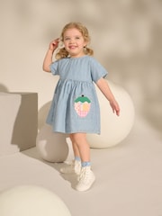 Blue/White Stripe Denim Strawberry Pocket Summer Dress (3mths-8yrs) - Image 3 of 8