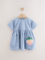 Blue/White Stripe Denim Strawberry Pocket Summer Dress (3mths-8yrs) - Image 5 of 8