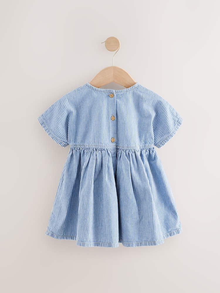 Blue/White Stripe Denim Strawberry Pocket Summer Dress (3mths-8yrs) - Image 6 of 8