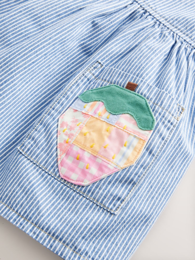 Blue/White Stripe Denim Strawberry Pocket Summer Dress (3mths-8yrs) - Image 7 of 8