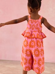 Bright Pink Floral 100% Cotton Printed Playsuit (3mths-7yrs) - Image 3 of 8