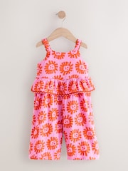 Bright Pink Floral 100% Cotton Printed Playsuit (3mths-7yrs) - Image 4 of 8