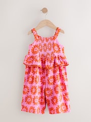 Bright Pink Floral 100% Cotton Printed Playsuit (3mths-7yrs) - Image 5 of 8