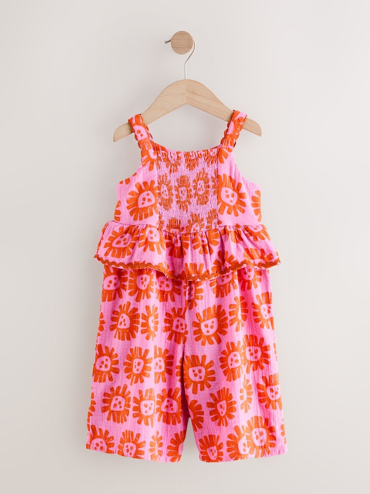 Bright Pink Floral 100% Cotton Printed Playsuit (3mths-7yrs) - Image 5 of 8
