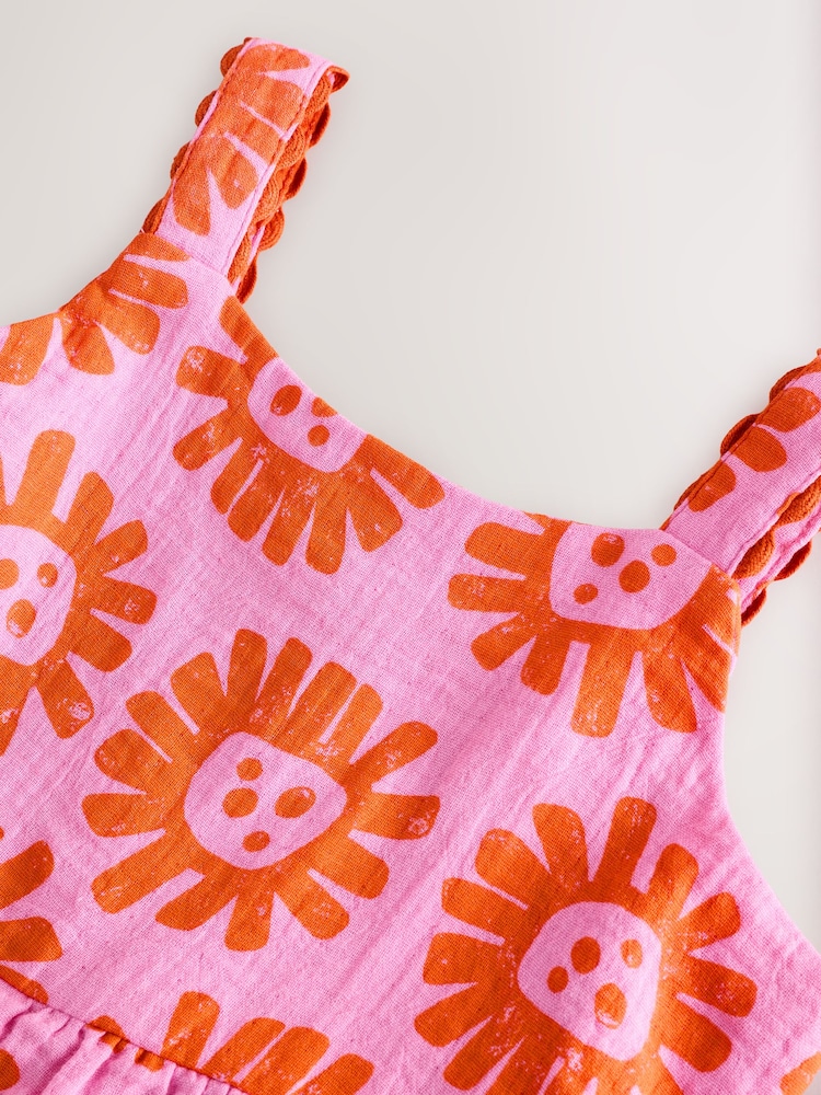 Bright Pink Floral 100% Cotton Printed Playsuit (3mths-7yrs) - Image 7 of 8