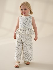 Neutral 100% Cotton Floral Print Top and Trousers Set (3mths-7yrs) - Image 1 of 9