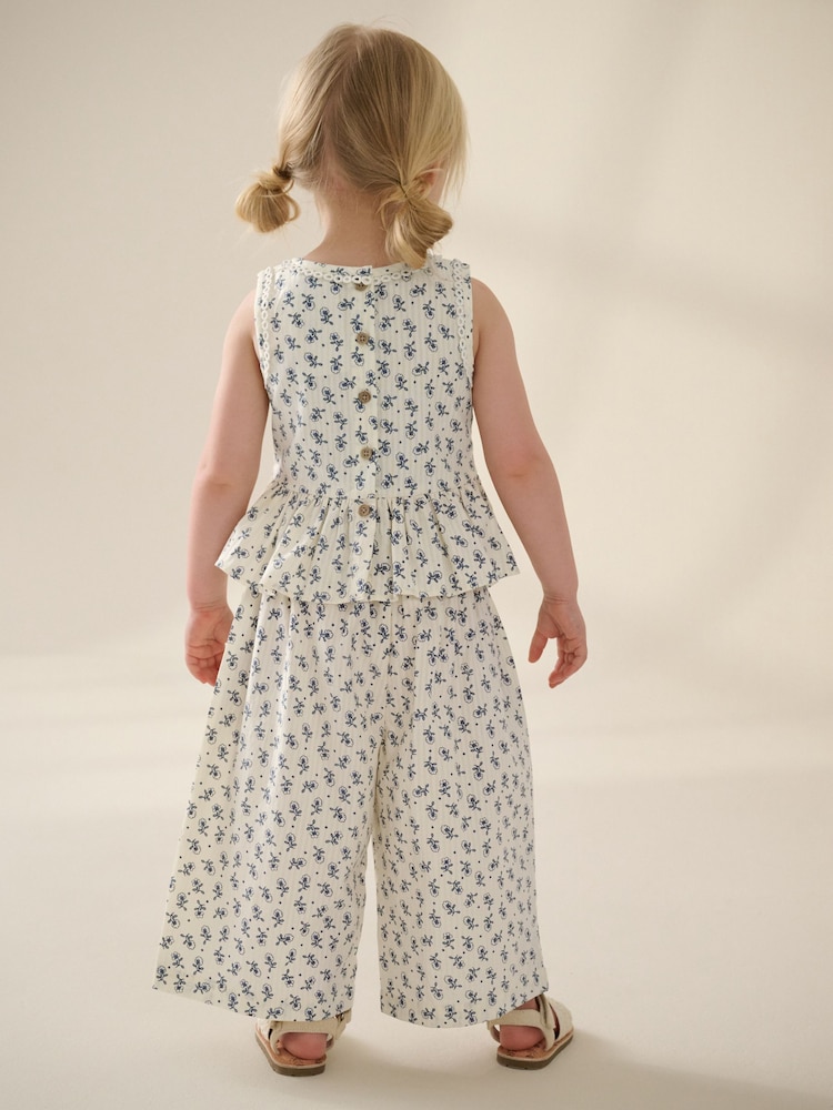 Neutral 100% Cotton Floral Print Top and Trousers Set (3mths-7yrs) - Image 2 of 9