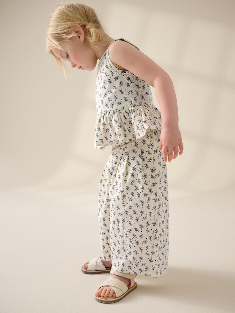 Neutral 100% Cotton Floral Print Top and Trousers Set (3mths-7yrs) - Image 3 of 9