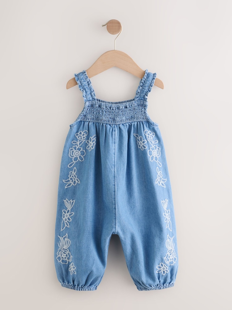 Denim Embroidered 100% Cotton Playsuit (3mths-7yrs) - Image 1 of 4