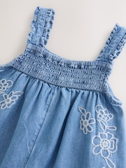 Denim Embroidered 100% Cotton Playsuit (3mths-7yrs) - Image 4 of 4