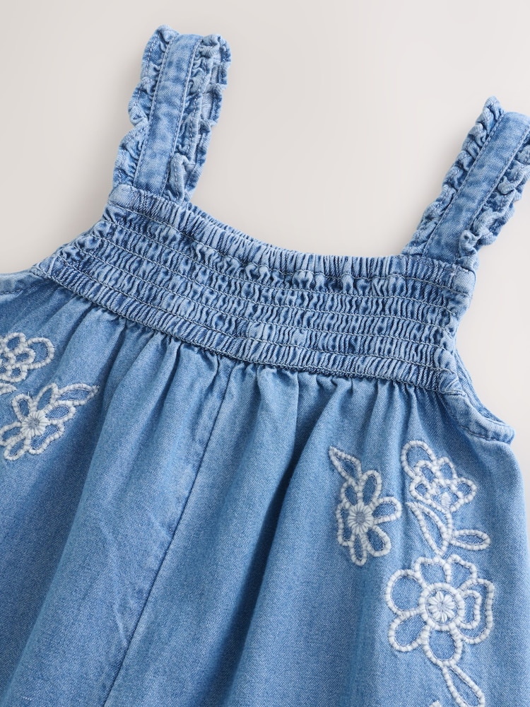 Denim Embroidered 100% Cotton Playsuit (3mths-7yrs) - Image 4 of 4