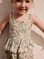 Pale Pink Floral 100% Cotton Printed Playsuit (3mths-7yrs) - Image 2 of 8
