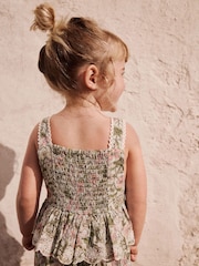Pale Pink Floral 100% Cotton Printed Playsuit (3mths-7yrs) - Image 4 of 8