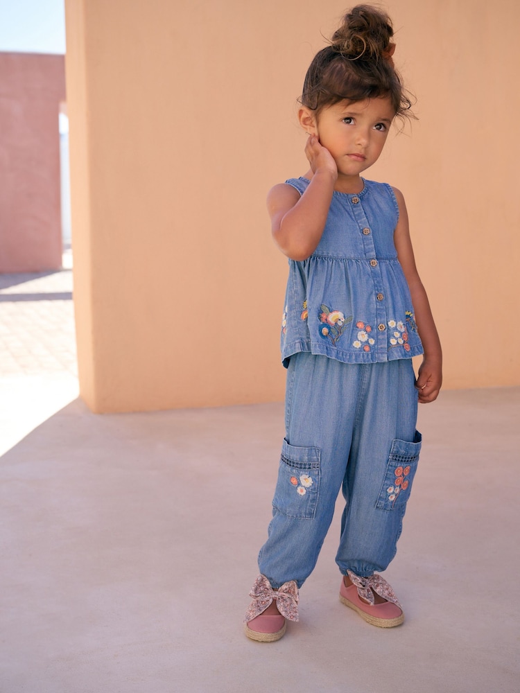 Denim Embroidered Trousers and Top Set (3mths-7yrs) - Image 1 of 12