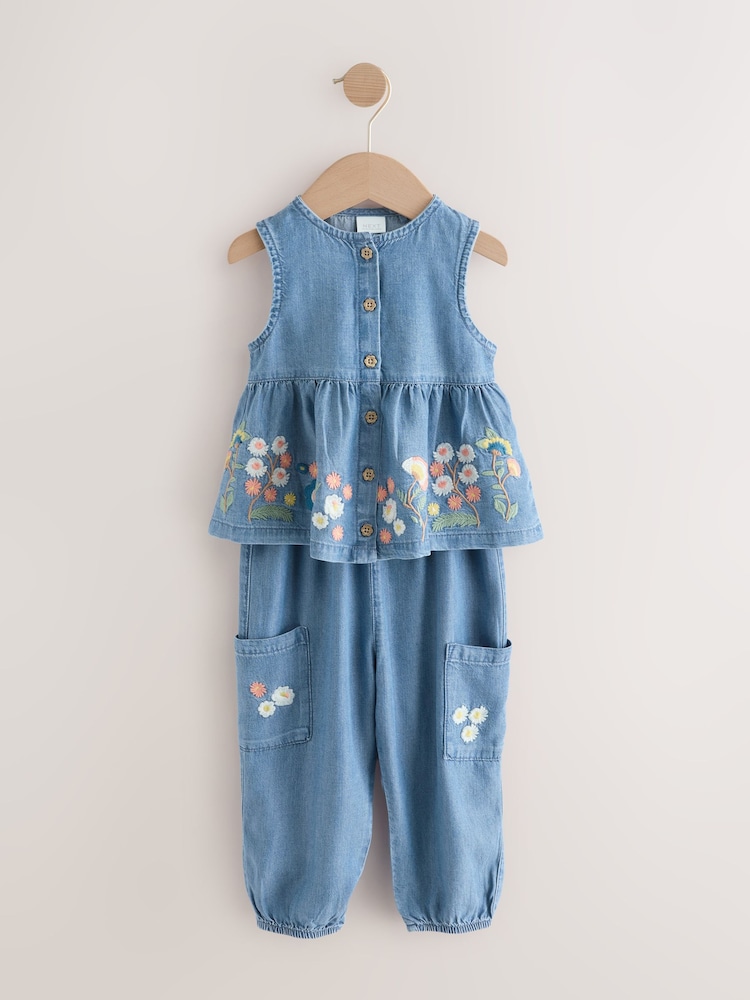 Denim Embroidered Trousers and Top Set (3mths-7yrs) - Image 7 of 12