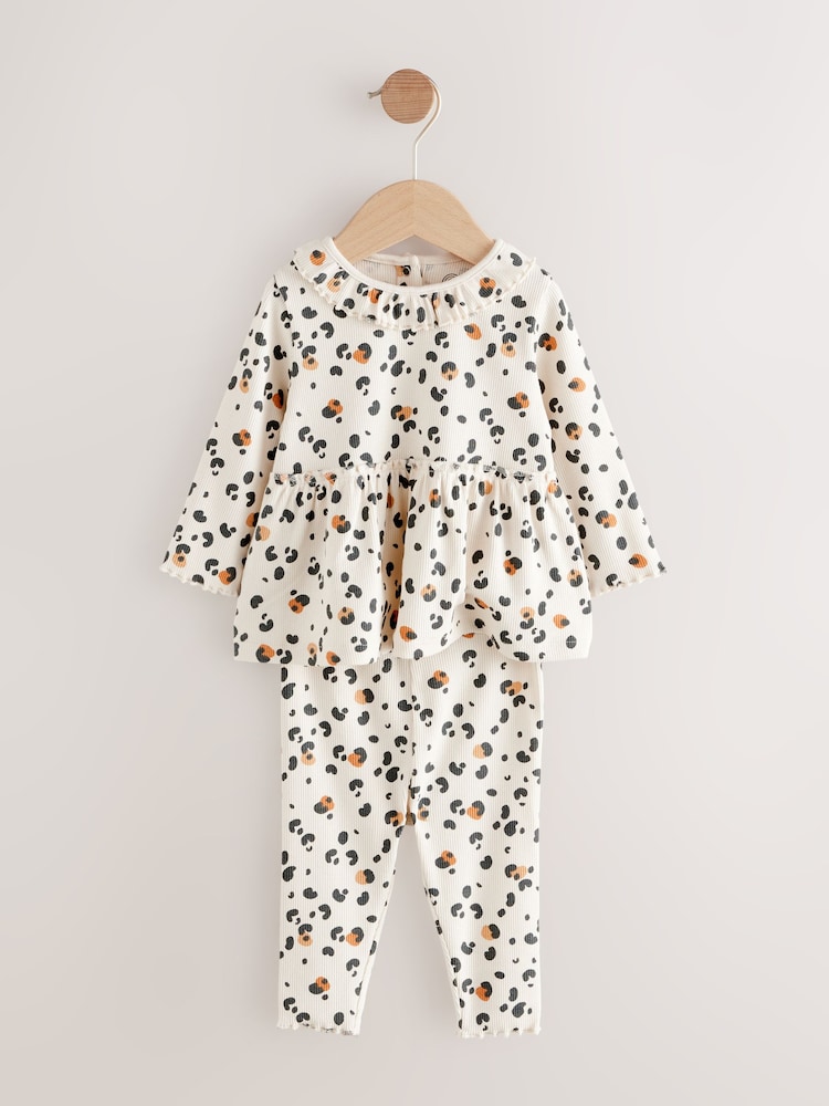 Blue/Ecru Animal Top and Leggings 2 Piece Set - Image 2 of 3