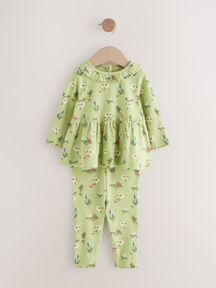 Green Top and Leggings Dress 2 Piece Set - Image 1 of 4