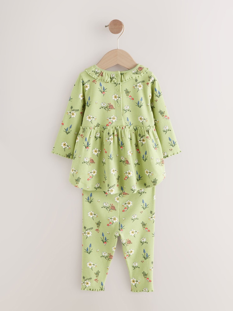 Green Top and Leggings Dress 2 Piece Set - Image 2 of 4