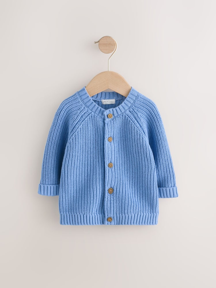Blue 100% Cotton Pearl Knitted Cardigan - Image 1 of 2