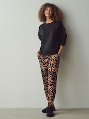 Black Leaf Print Jersey Joggers - Image 1 of 7