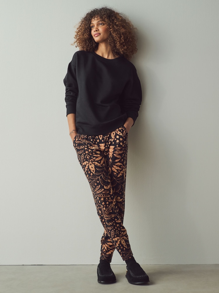 Black Leaf Print Jersey Joggers - Image 2 of 7