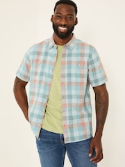 FatFace Pale Blue Short Sleeve Port Check Shirt - Image 1 of 5