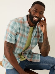FatFace Pale Blue Short Sleeve Port Check Shirt - Image 3 of 5