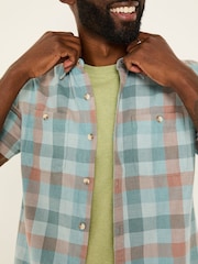 FatFace Pale Blue Short Sleeve Port Check Shirt - Image 4 of 5