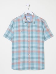 FatFace Pale Blue Short Sleeve Port Check Shirt - Image 5 of 5