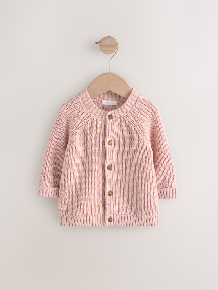 Pink Pearl Knitted 100% Cotton Cardigan - Image 1 of 2